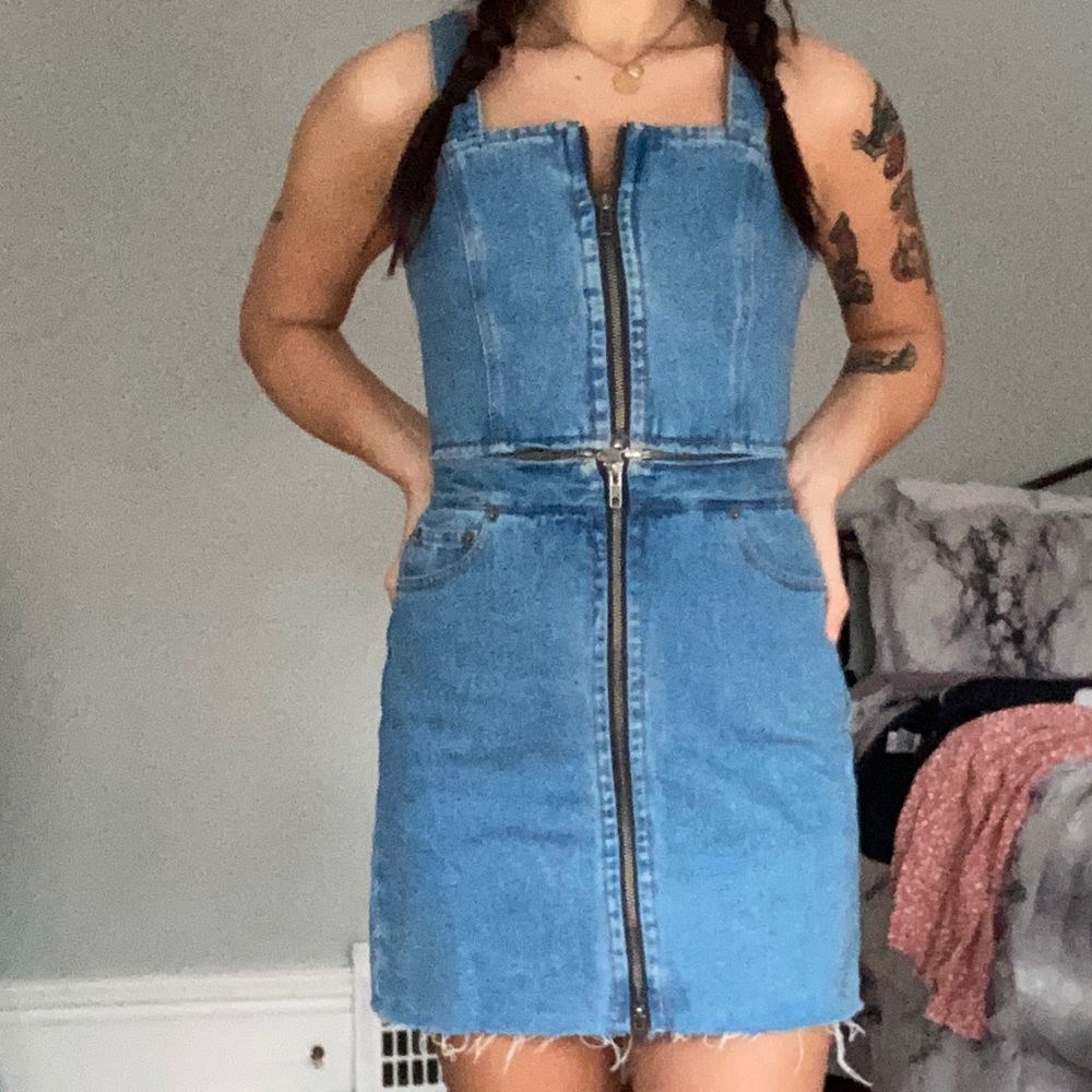 Zip up denim dress